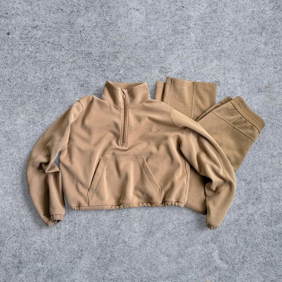 lululemon athletica Tops - Lululemon Brushed Softstream Half Zip Pullover & High Rise Pants Filbert Tan NWT